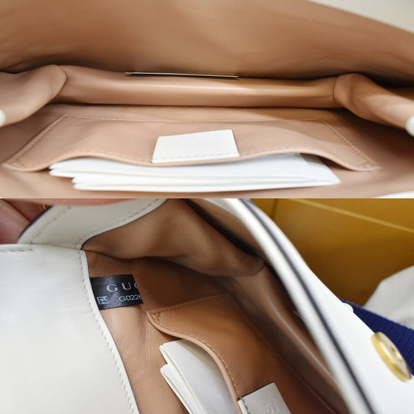 Gucci Broadway Pearl Bee Leather Crossbody Bag White