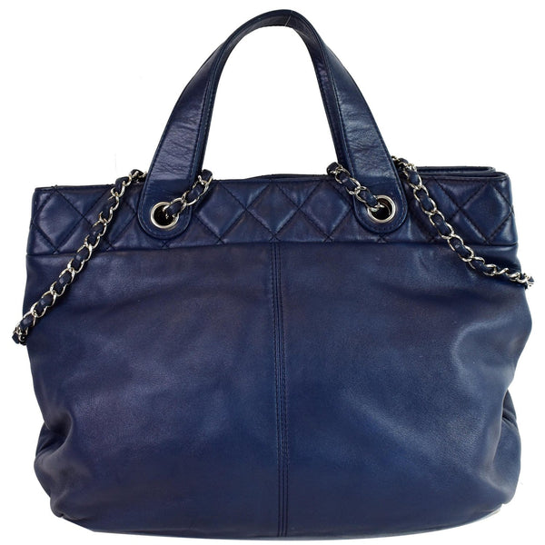 CHANEL Soft CC Shopping Leather Tote Shoulder Bag Blue