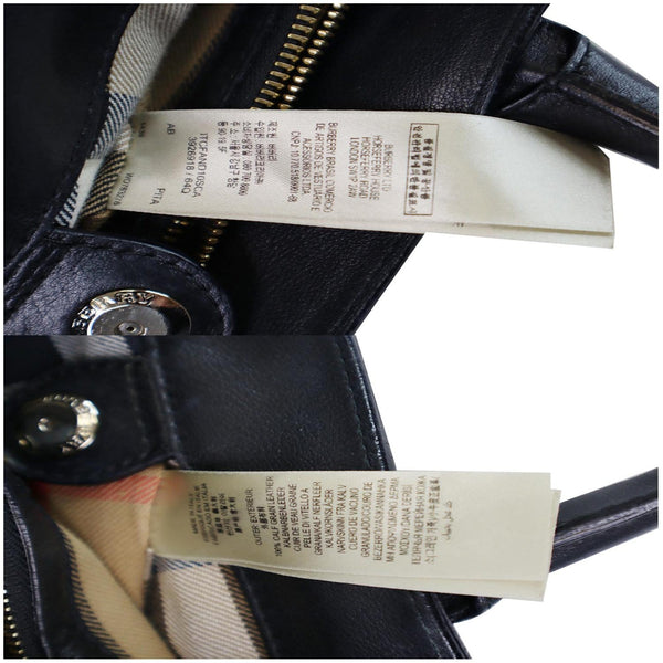 BURBERRY House Check Medium Banner Calf Leather Tote Bag Black