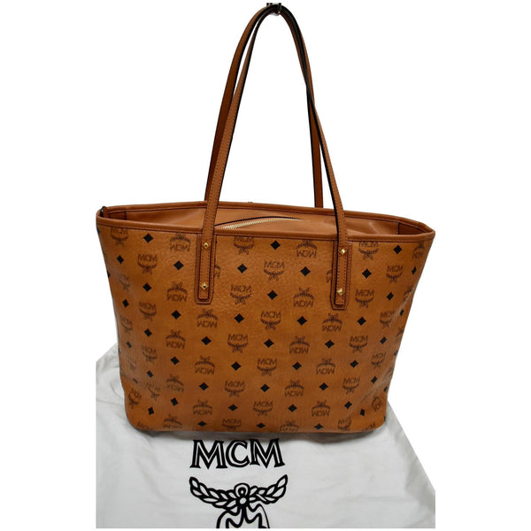 MCM Medium Anya Top Zip Visetos Canvas Shopper Tote Bag Cognac