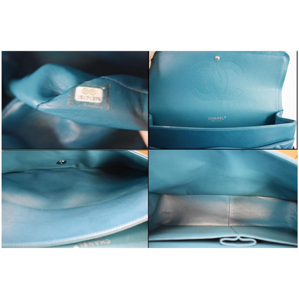 CHANEL Maxi Double Flap Calfskin Leather Shoulder Bag Turquoise