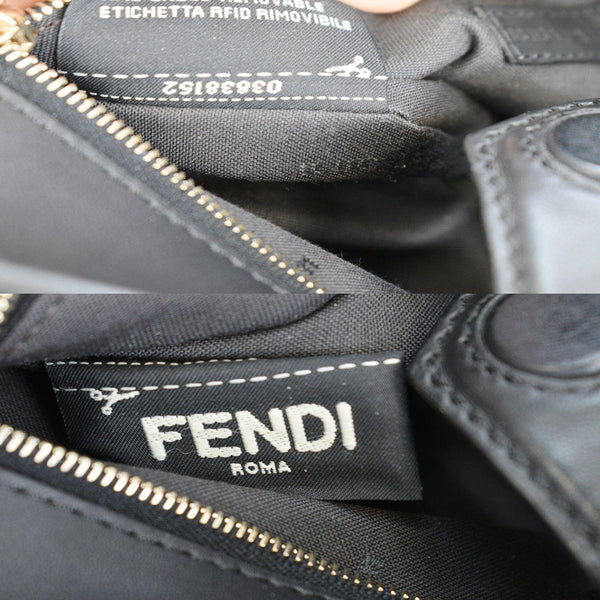 FENDI Raffia Embroidered Python Leather Shoulder Bag Black