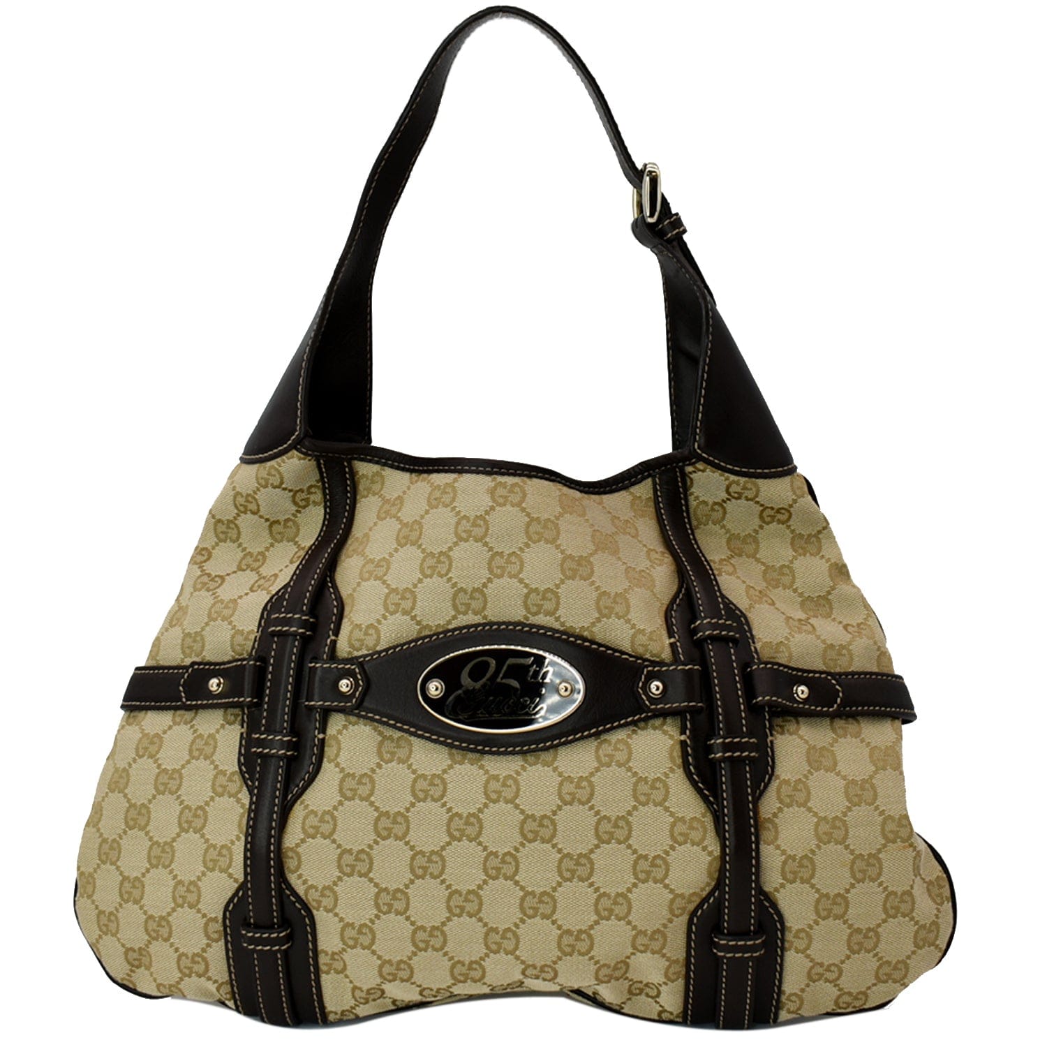 Gucci 85th Anniversary Horsebit GG Canvas Hobo Bag Beige