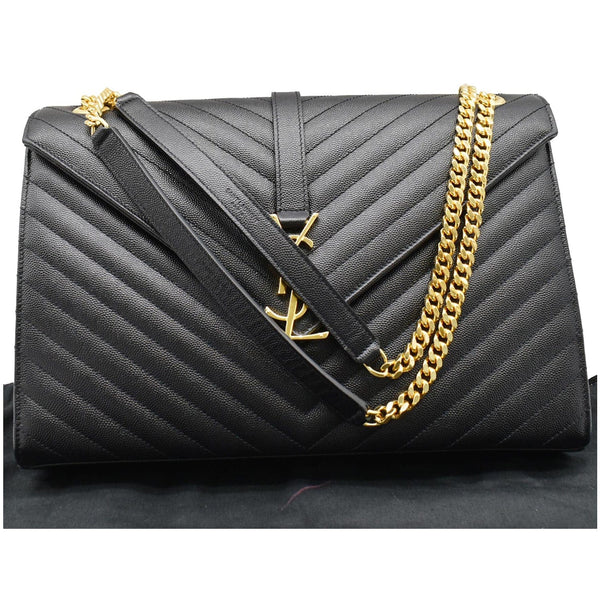 YVES SAINT LAURENT Large Envelope Mix Matelasse Grain De Poudre Chain Shoulder Bag Black