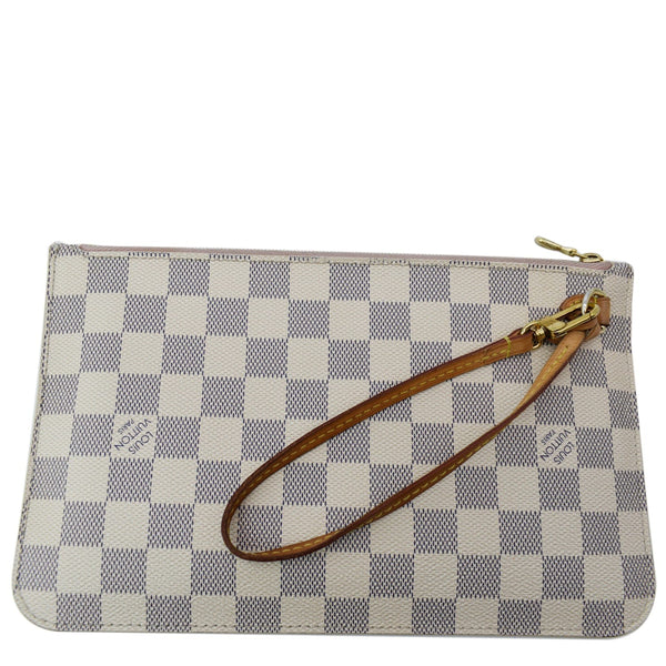 LOUIS VUITTON Neverfull MM Damier Azur Pochette Wristlet Pouch Rose Ballerine