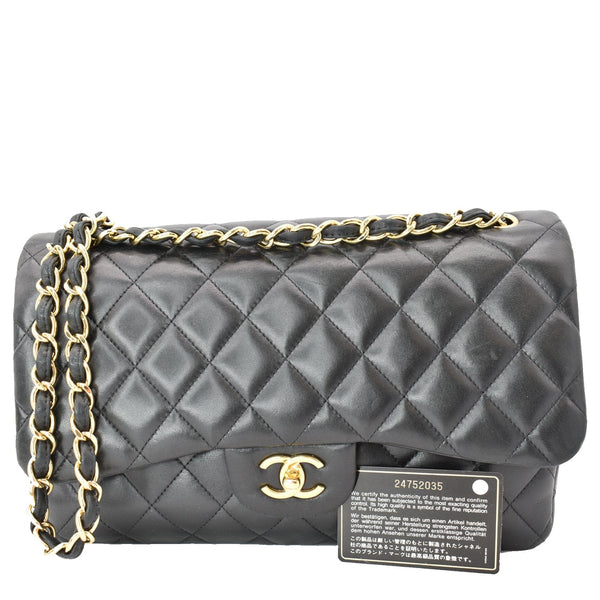CHANEL Classic Jumbo Double Flap Lambskin Leather Shoulder Bag Black 24752035 - Hot Deals