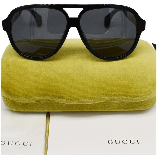 GUCCI GG0463SA 002 Black White Sunglasses Grey Lens