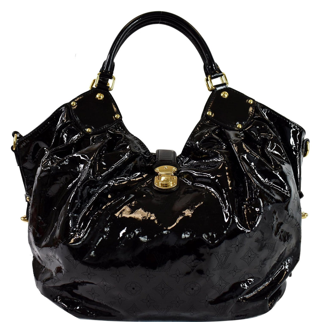 Louis Vuitton Mahina Surya L Hobo Bag Handbag Black Patent Leather Auth