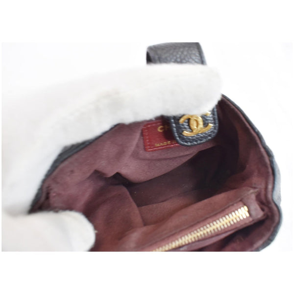 Chanel Quilted Caviar Leather Mini Phone Holder Clutch top inner look