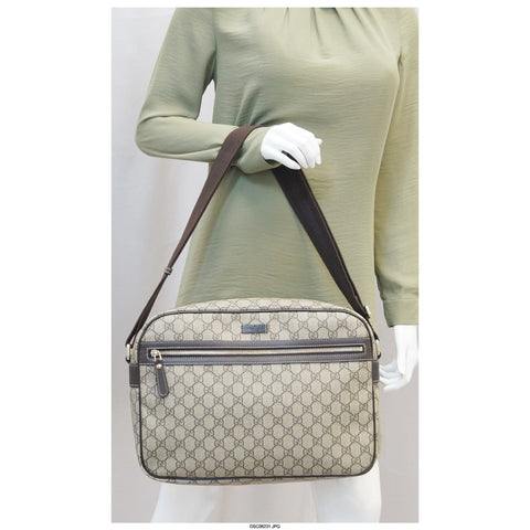 GUCCI Men's Beige/Ebony GG Plus Coated Canvas Messenger Crossbody Bag-US