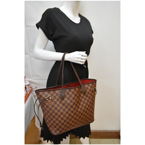LOUIS VUITTON Neverfull MM Damier Ebene Tote Bag Brown
