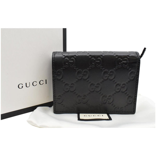 GUCCI Crystal Cat Guccissima Leather Card Case Wallet Black 548057