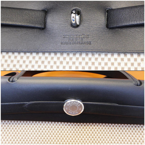 HERMES Herbag PM 30cm Leather Toile Bag Black/Off White-US