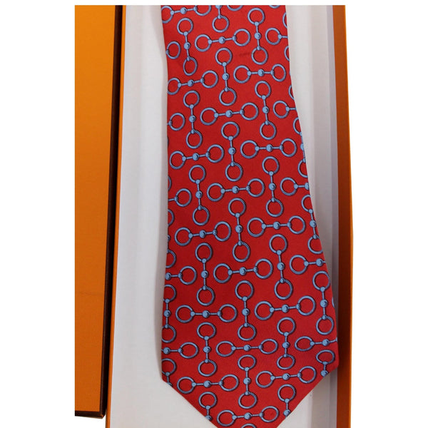 Hermes Men's Silk Neck Tie Red - close view