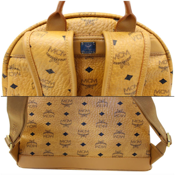 MCM Visetos Medium Stark Logo Stripe Backpack Cognac Red