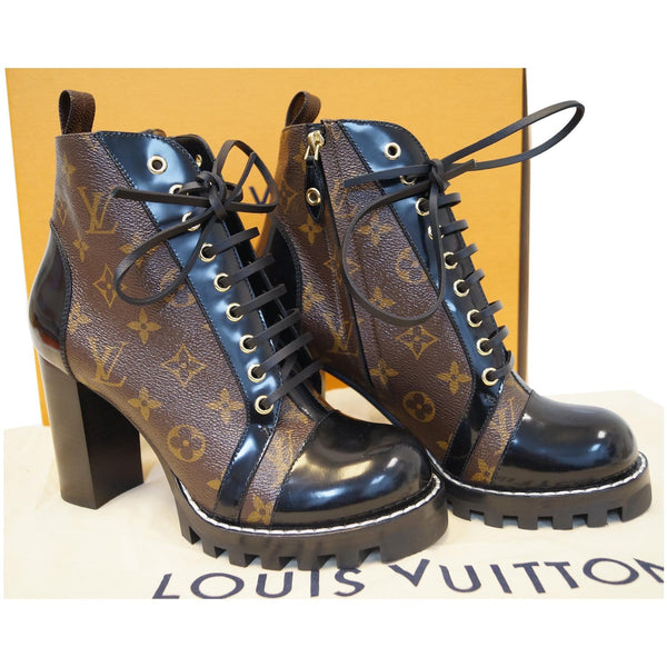 LOUIS VUITTON Star Trail Monogram Canvas/Patent Ankle Boot Brwon/Black US 8.5