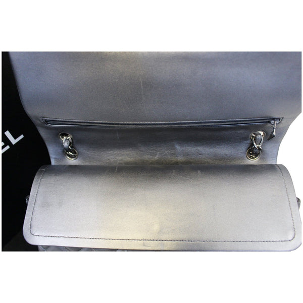 CHANEL Maxi Quilted Leather Double Flap Silver Shoulder Bag-US