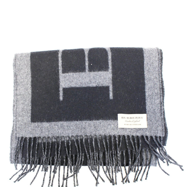 Burberry Scarf Logo Text Cashmere Black & Grey - Burberry tag