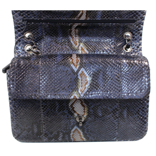Chanel Timeless Classic Double Flap Python Shoulder Bag Blue open view