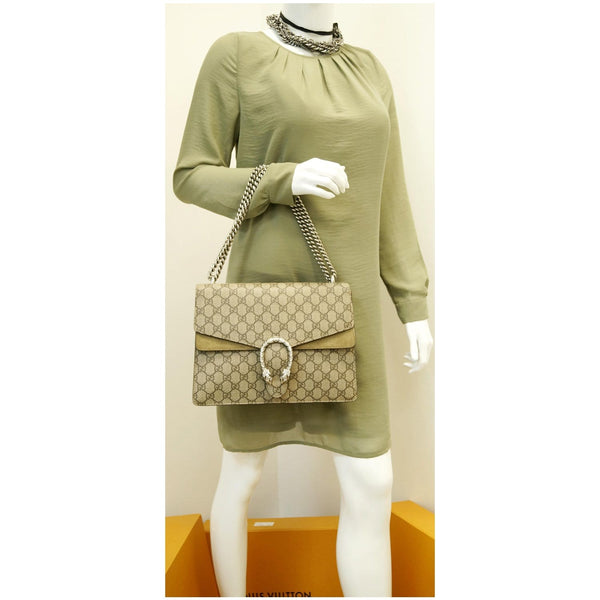GUCCI Dionysus Medium GG Supreme Monogram Shoulder Bag Taupe