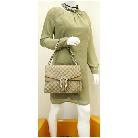 GUCCI Dionysus Medium GG Supreme Monogram Shoulder Bag Taupe