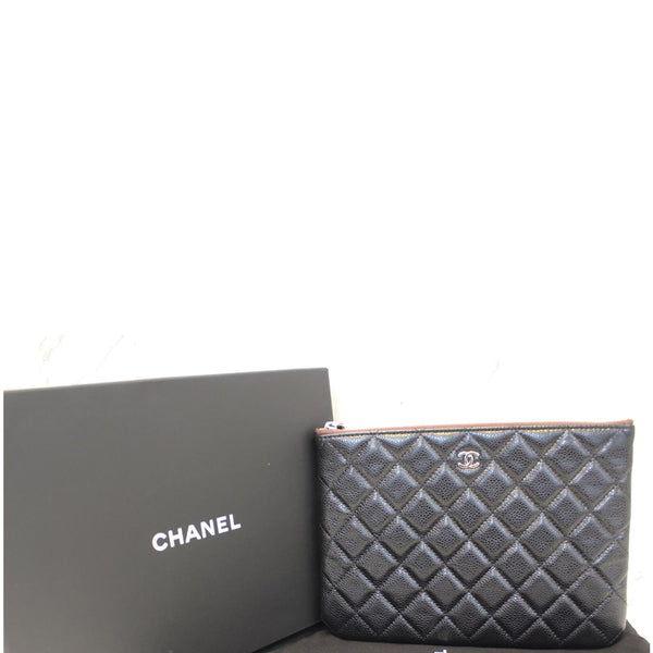 CHANEL Caviar Leather Large O-Case Zip Pouch Black