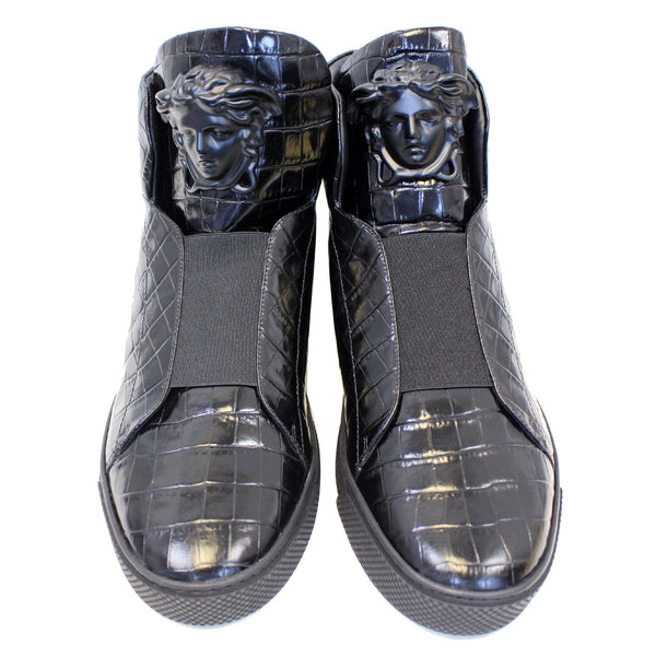 Versace Black Leather Medusa High Top Sneakers-US
