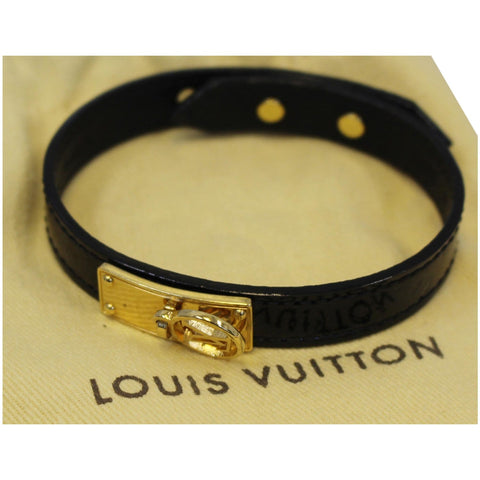 LOUIS VUITTON Logomania Vernis Leather Bracelet 19 Black-US