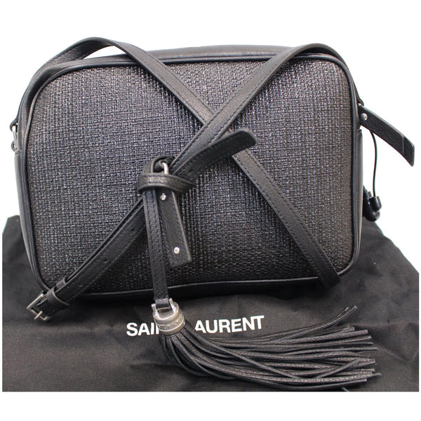 YVES SAINT LAURENT Lou Camera Raffia Canvas Crossbody Bag Black