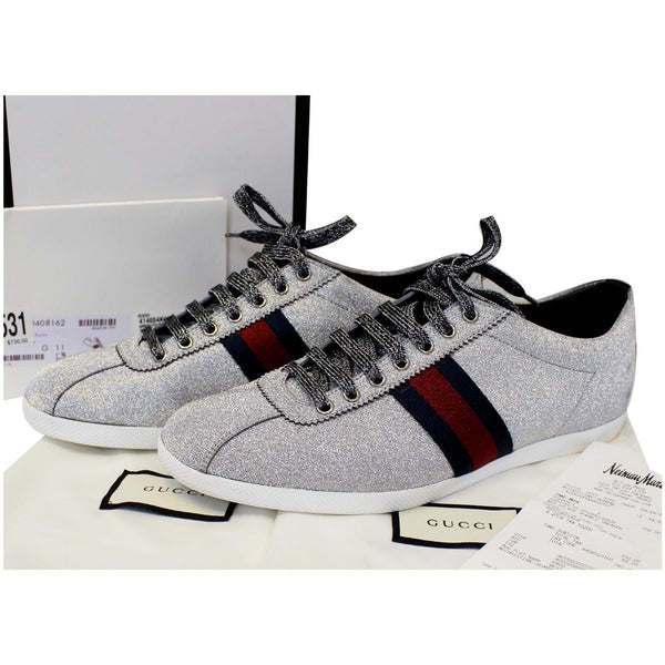 GUCCI Silver Glitter Web sneaker with Studs Size 11-US