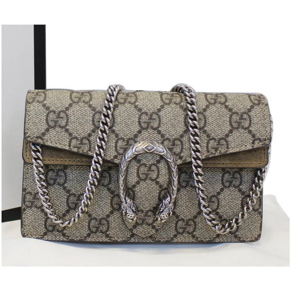 GUCCI Dionysus Super Mini GG Supreme Canvas Shoulder Crossbody Bag Taupe