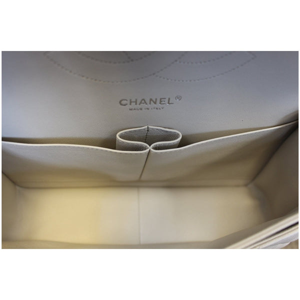 CHANEL Classic Jumbo Double Flap Caviar Leather White Shoulder Bag