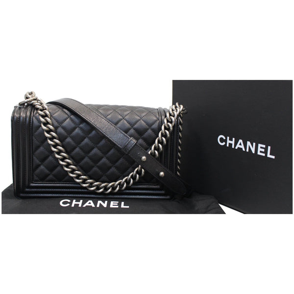 CHANEL Medium Boy Quilted Caviar Leather Shoulder Bag Black