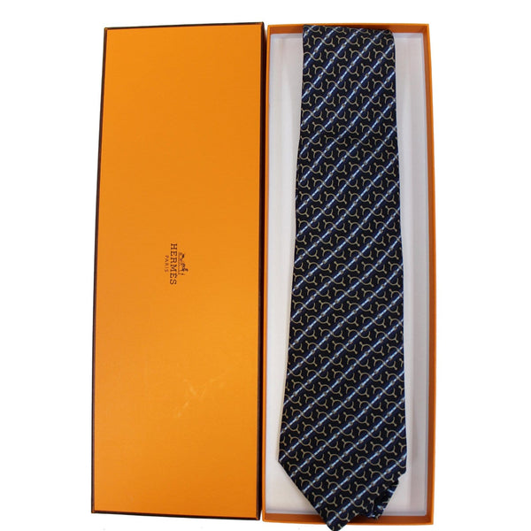 Hermes Silk Neck Tie Navy for Men - Front view