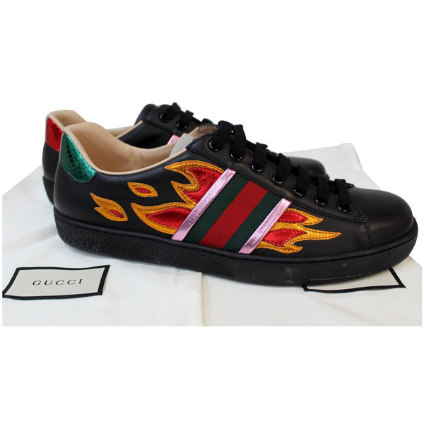 GUCCI Ace Low-Top Flames Sneaker Black 440724 US 7.5