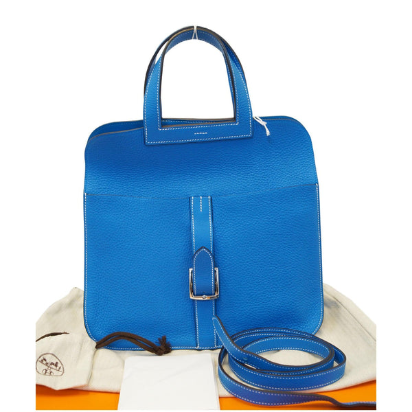 HERMES Halzan 31cm Clemence Leather Crossbody Bag Blue