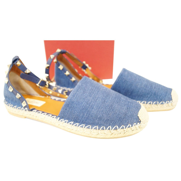 Valentino Flat Garavani Rockstud Denim Espadrilles US 9