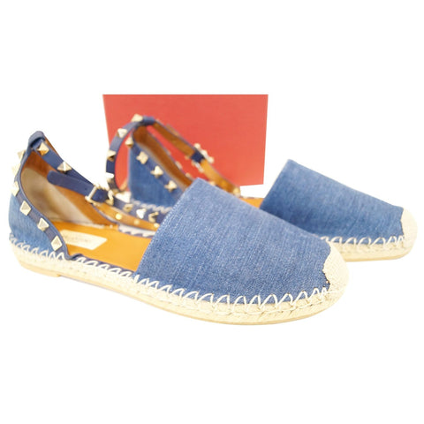 Valentino Flat Garavani Rockstud Denim Espadrilles US 9