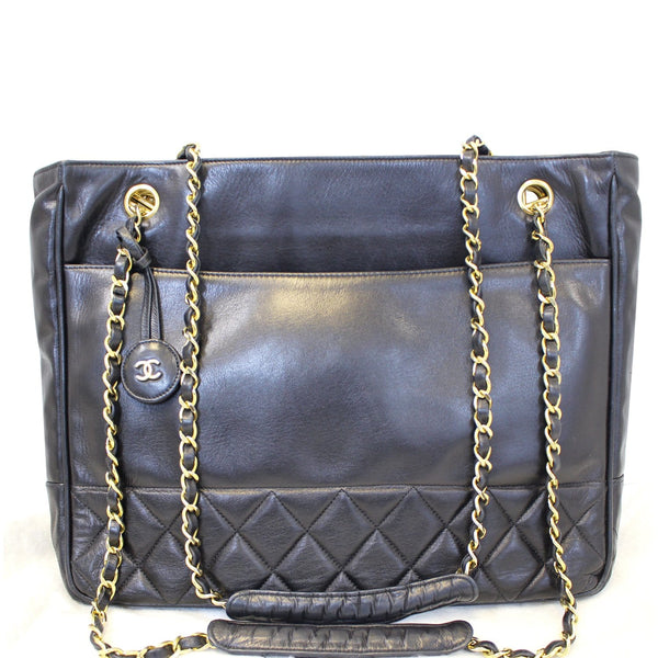 CHANEL Black Lambskin Tote Shoulder Bag Vintage-US