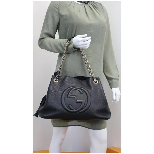 GUCCI Soho Pebbled Leather Chain Shoulder Bag 308982 Black