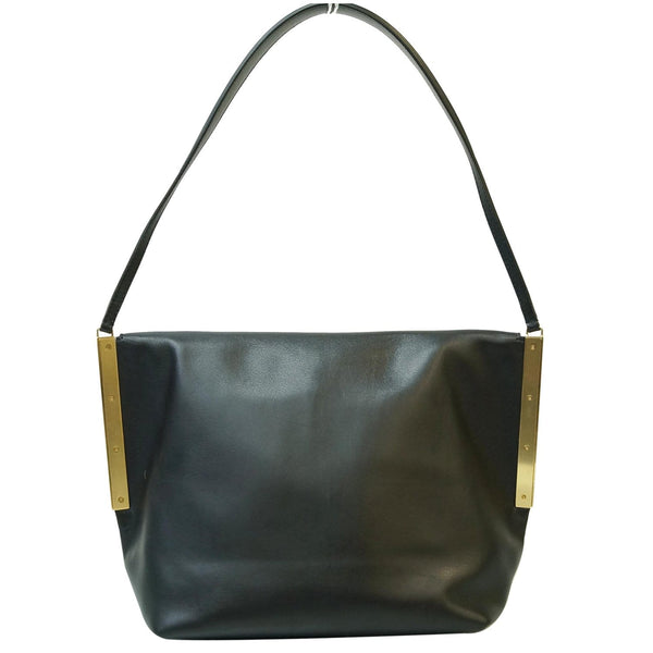 CELINE Flap Clasp Smooth Calfskin Shoulder Bag Black