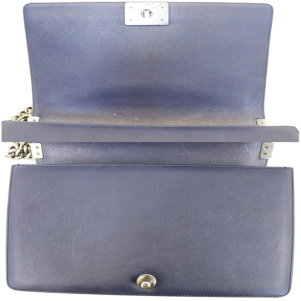 Chanel New Medium Boy Flap Calfskin Double Stitch Bag Navy open view