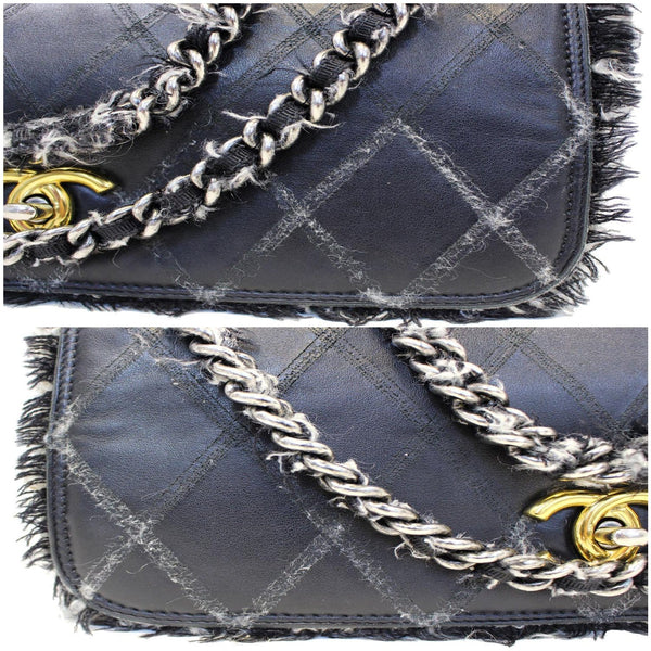 CHANEL Tweed Lambskin Leather Flap Bag Black