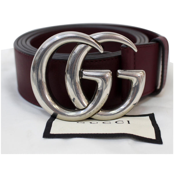 GUCCI Double G Buckle Leather Belt Size 44 Burgundy