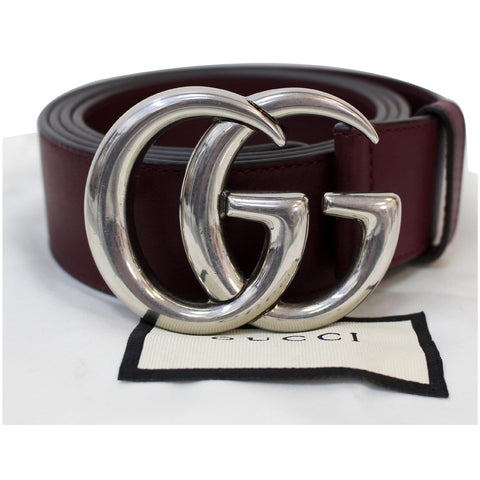 GUCCI Double G Buckle Leather Belt Size 44 Burgundy