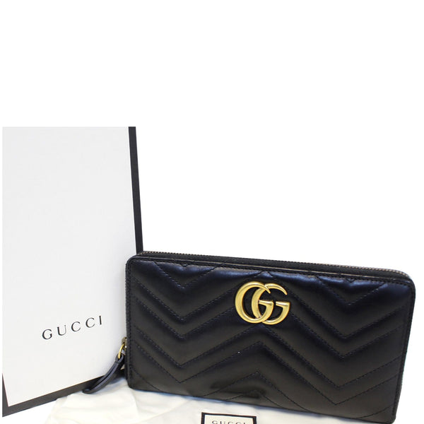GUCCI Matelasse GG Marmont Zip Around Calfskin Wallet Black-US