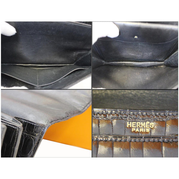 HERMES Piano 25Cm Crocodile Leather Flap Bag Black-US