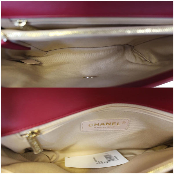 CHANEL Chevron Envelope Flap Lambskin Leather Shoulder Bag Red