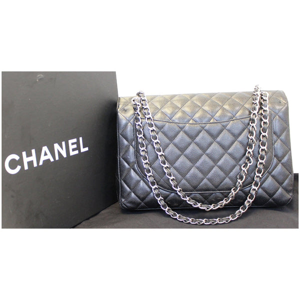CHANEL Maxi Caviar Leather Jumbo Double Flap Shoulder Bag Black-US