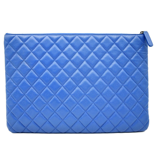 CHANEL Caviar Leather Large O-Case Zip Pouch Blue